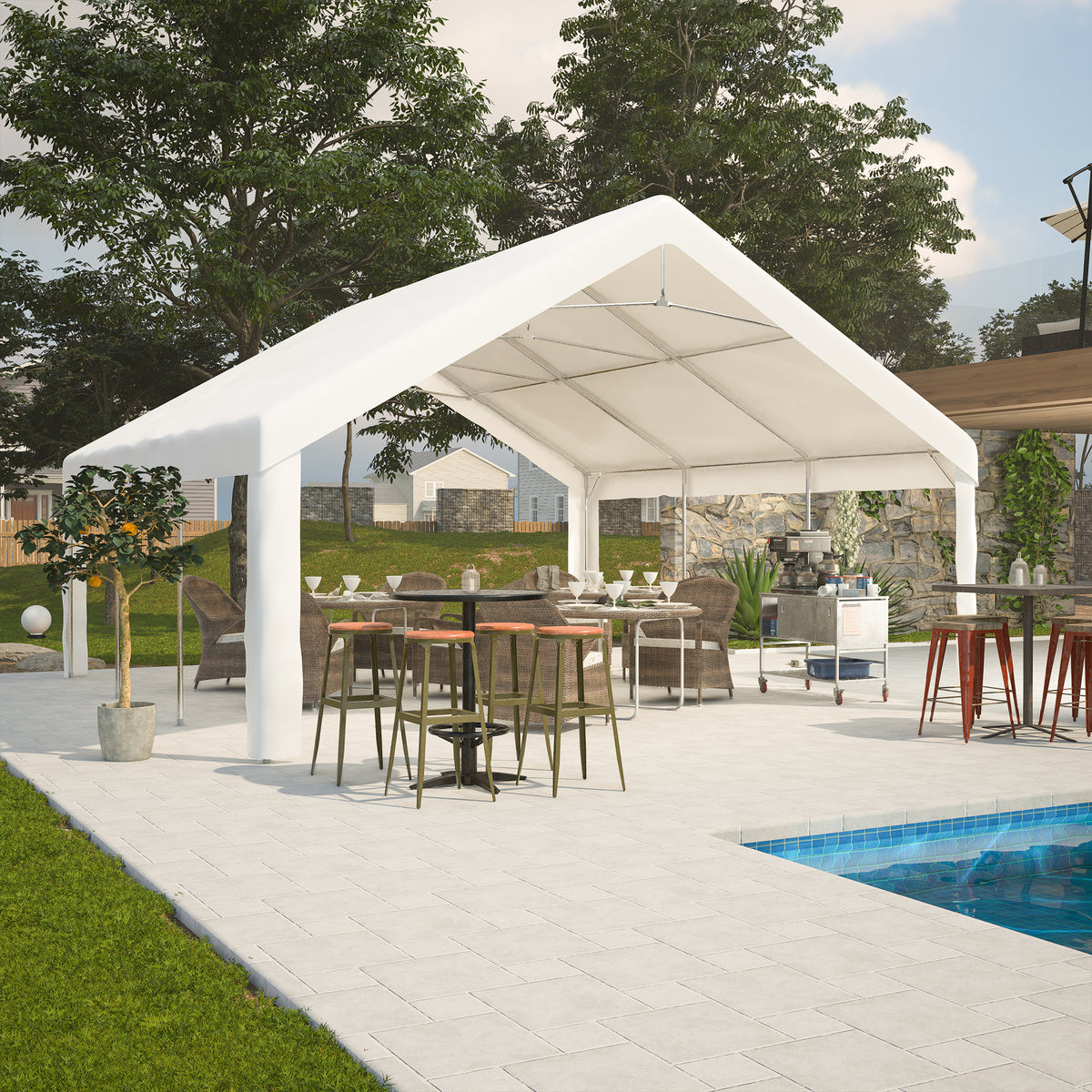 20X20Ft Party Tent Heavy Duty, Large Wedding Event Shelters With 2 Storage Bags & Removable Sidewalls, Outdoor Canopy Gazebo Commercial Tents For Parties Carport Camping Garden Patio White Metal