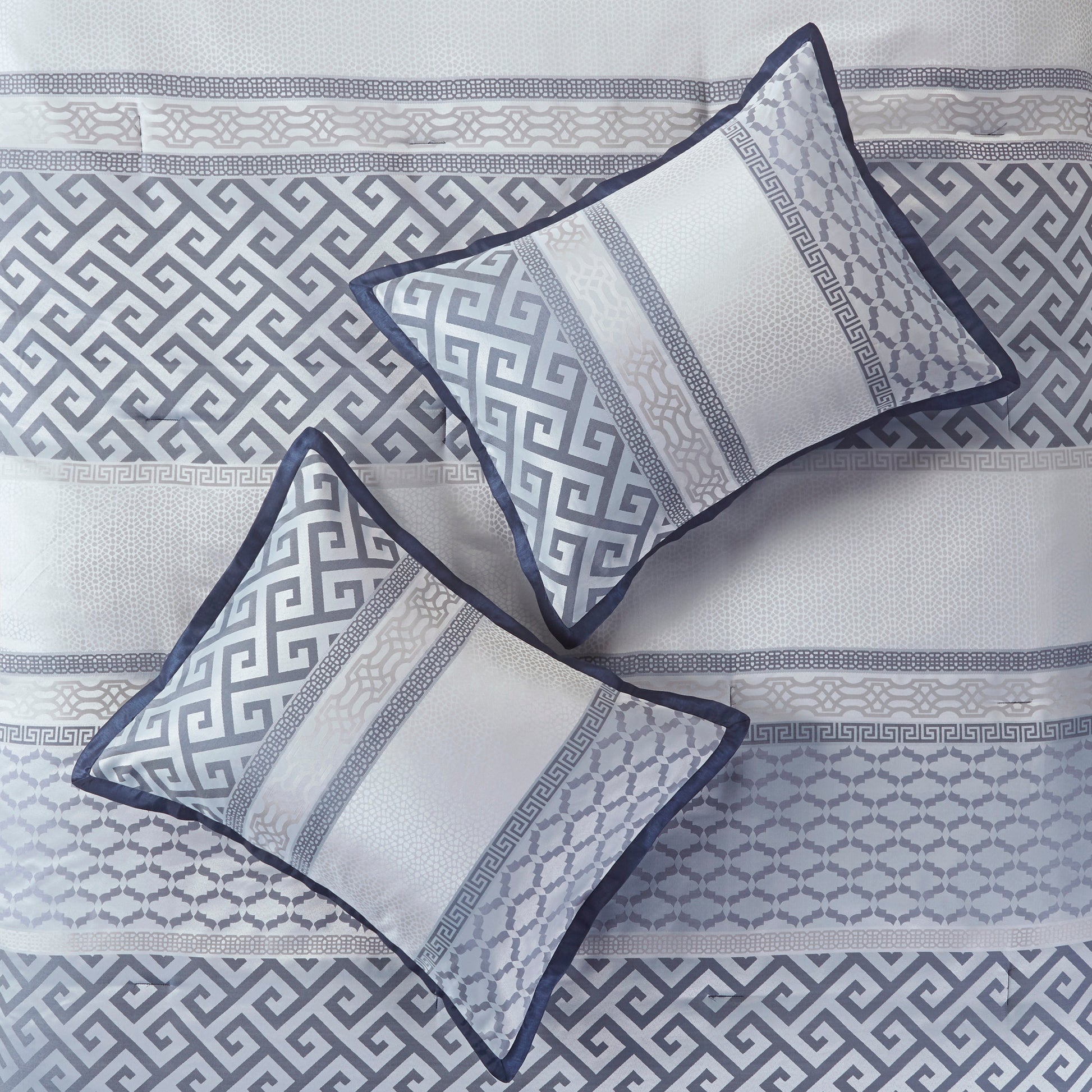 7 Piece Jacquard Comforter Set Navy King King Navy Polyester