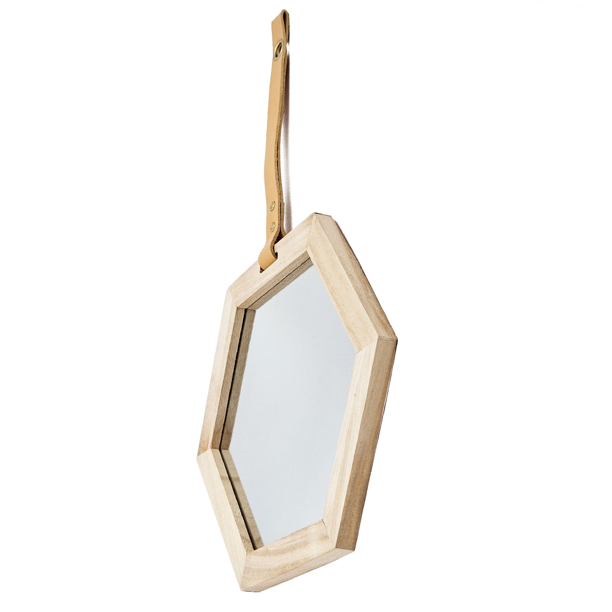 Harlan Hexagon Mirror, 11X10" Beige Brown Wood Glass