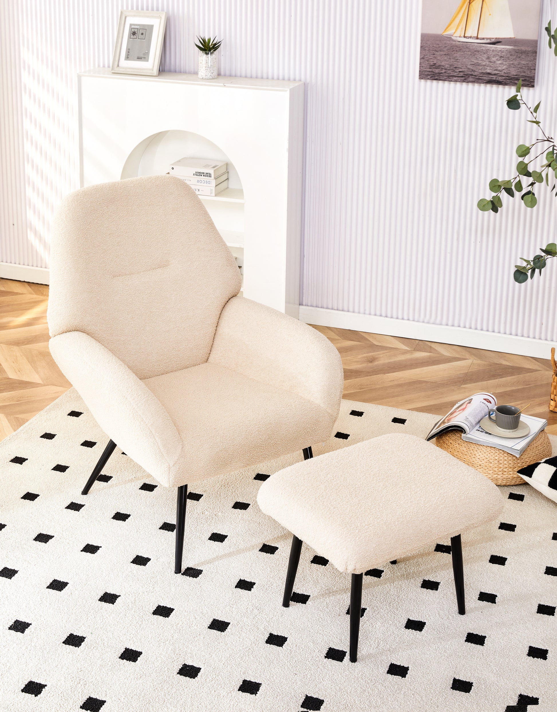Light Luxury Single Sofa Modern Simple Living Room Balcony Leisure Sofa Chair,White White Sherpa 1 Seat