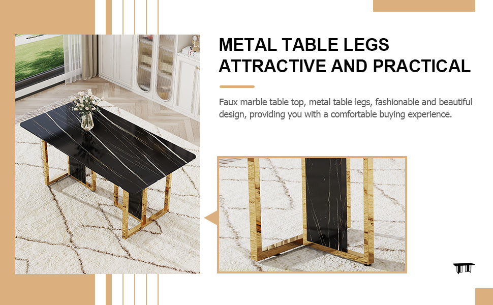 Table And Chair Set. Modern Dining Table With Mdf Top And Beautiful Mdf Legs. Equipped With Comfortable Pu Chairs And Metal Legs. Suitable For A Wide Range Of Decorative Styles. Black,White Seats 6 Mdf