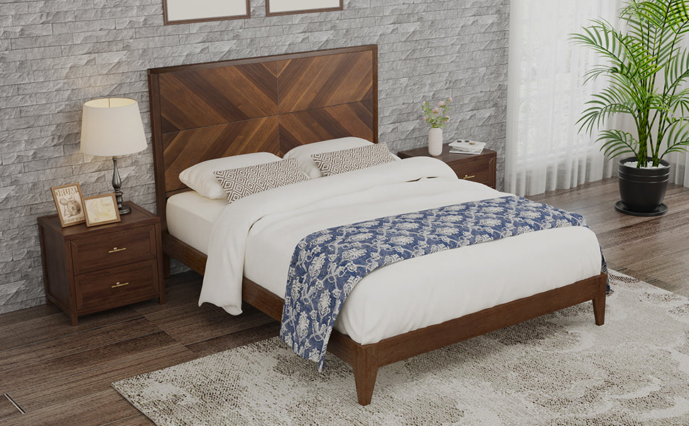 Mid Century Modern Platform Bed Wood Slat Support With No Box Spring Needed,King Walnut Box Spring Not Required King Walnut Wood Bedroom Mid Century Modern Bed Frame Wood