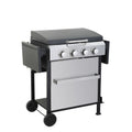 4 Burner Propane Gas Bbq Grill, Ss Plancha, 49200Btu Output With Wire Enamel Cooking Grids For Outdoor Barbecue, Foldable Side Table, Hanging Basket, Stainless Steel Black Silver Garden & Outdoor