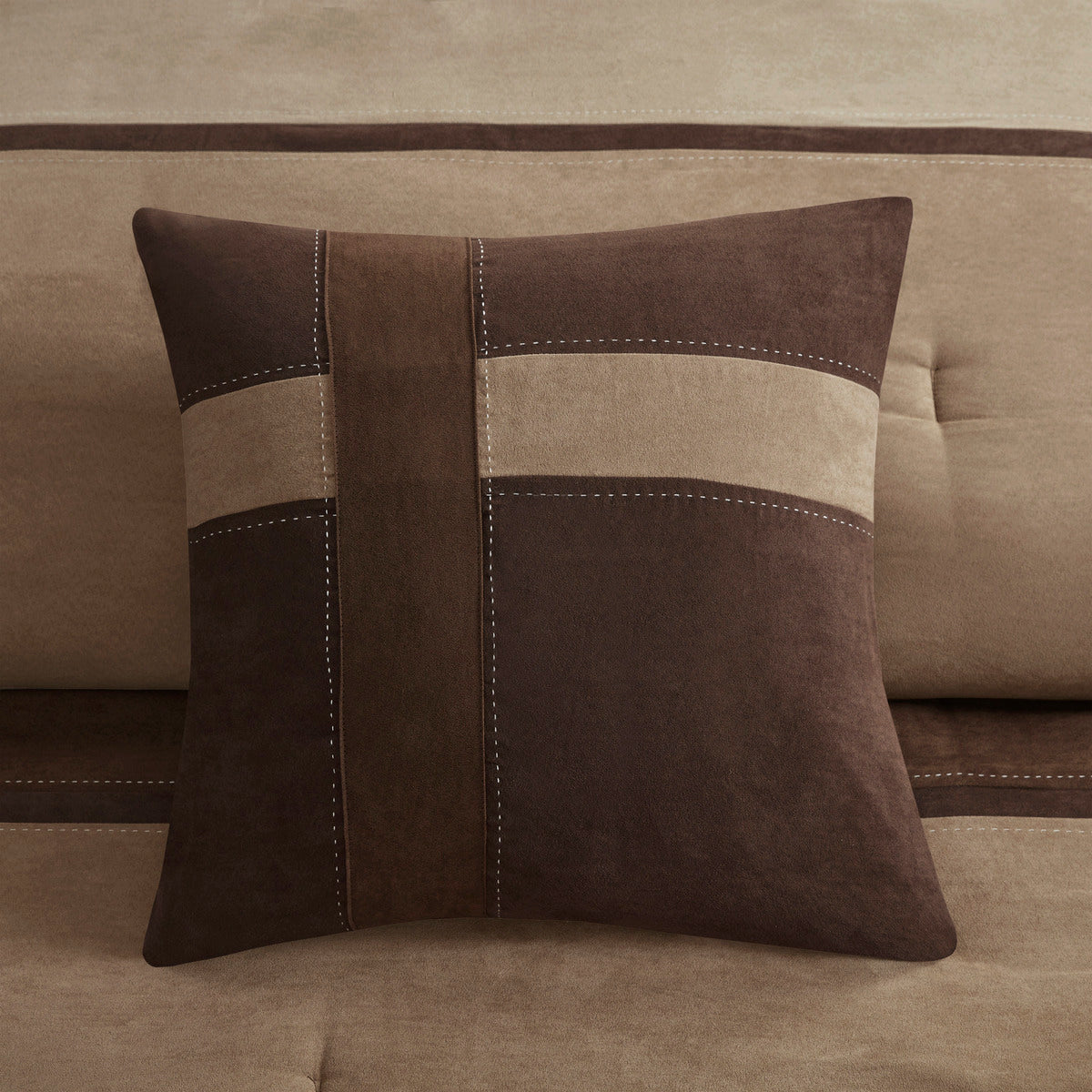 7 Piece Faux Suede Comforter Set Brown Queen Queen Brown Polyester