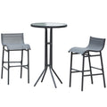 Outsunny 3 Piece Bar Height Outdoor Bistro Set For 2, Round Patio Pub Table 2 Bar Chairs With Comfortable Design & Strong Build, Charcoal Gray Charcoal Grey Metal