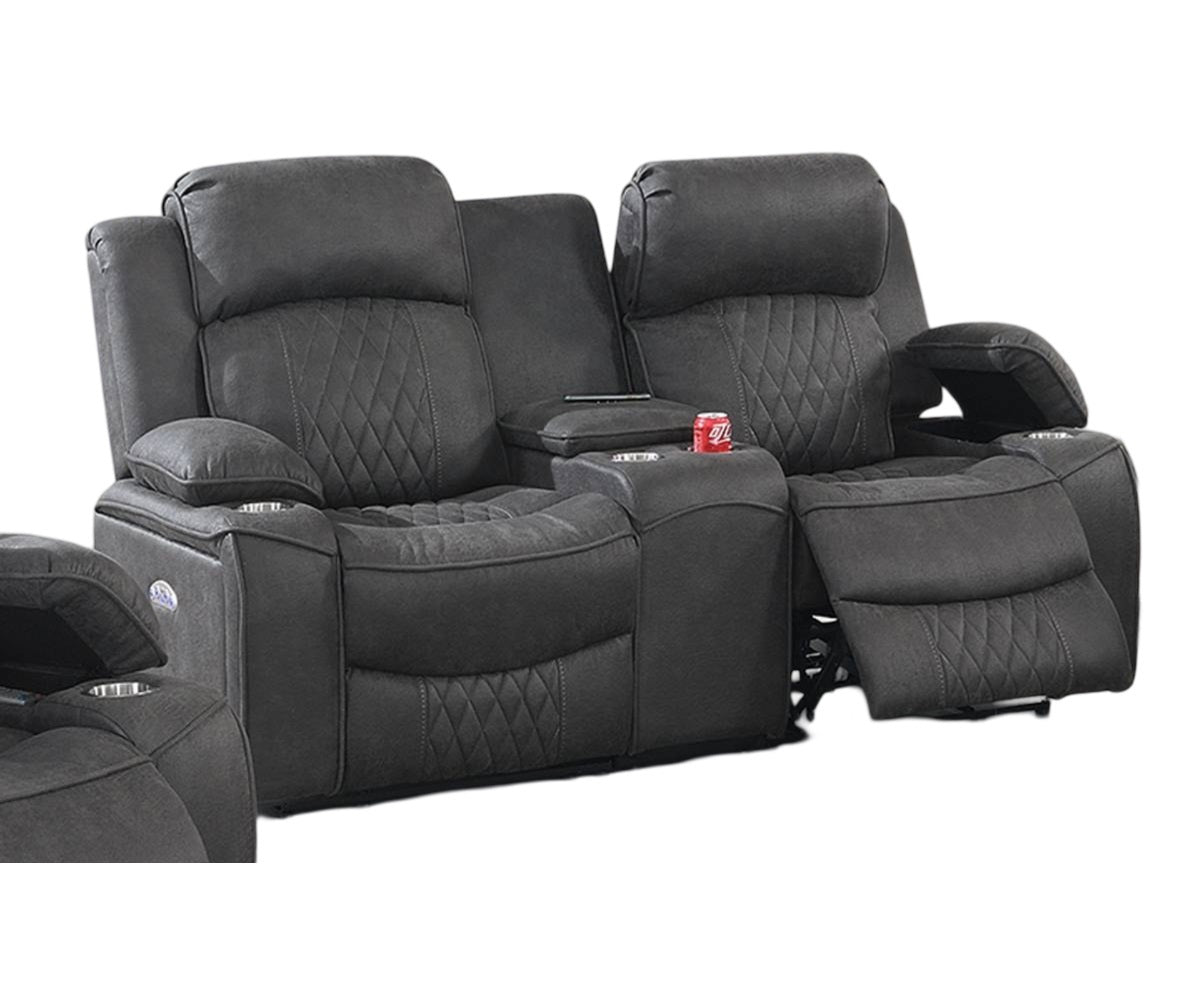 Power Motion Loveseat 1Pc Contemporary Charcoal Gelstorage Arms W Cup Holder Living Room Furniture Charcoal Faux Leather Primary Living Space Cushion Back Contemporary,Modern Pillow Top Arms Metal & Wood 2 Seat