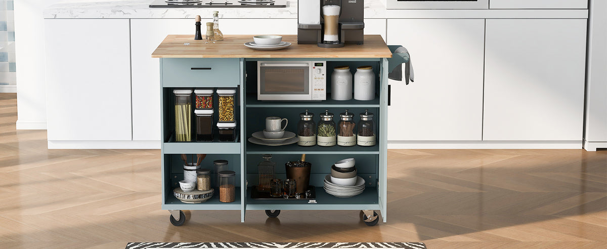 K&K Kitchen Island With Foldable Counter Top, Kitchen Storage Cart With Slide Out Shelf, Towel Rack And Drawer, Rolling Kitchen Cart On Wheels, For Kitchen, Living Room, Dining Room, Grey Blue Grey Blue Brown Kitchen Classic,Farmhouse,Luxury,Modern