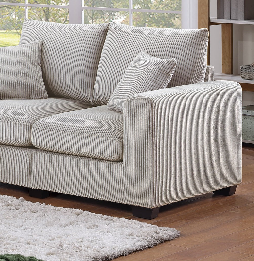 Classic Living Room 2Pc Sofa Set Ivory Corduroy Sofa And Loveseat W Pillows Square Arms Plush Couch Ivory Primary Living Space Cushion Back Classic,Contemporary,Modern Rubberwood Square Arms Corduroy 4 Seat