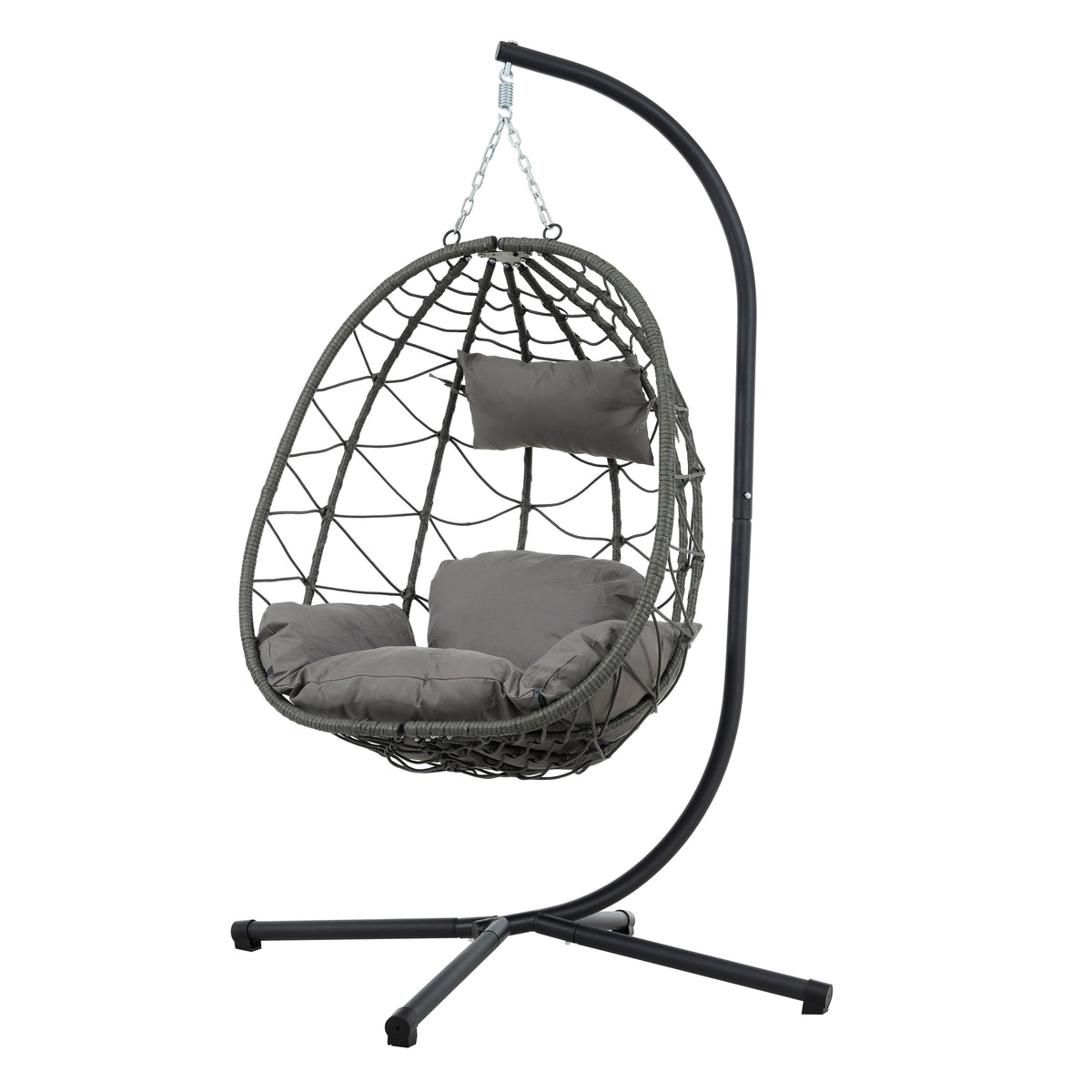 Egg Chair With Stand Indoor Outdoor Swing Chair Patio Wicker Hanging Egg Chair Hanging Basket Chair With Stand For Bedroom Living Room Balcony Gray Steel