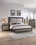 1Pc King Size Panel Bed Upholstered Headboard Black Brown Finish Gold Finish Legs Solid Wood Wooden Bedroom Furniture Box Spring Required King Black,Brown,Gold Wood Modern Panel Wood Fabric