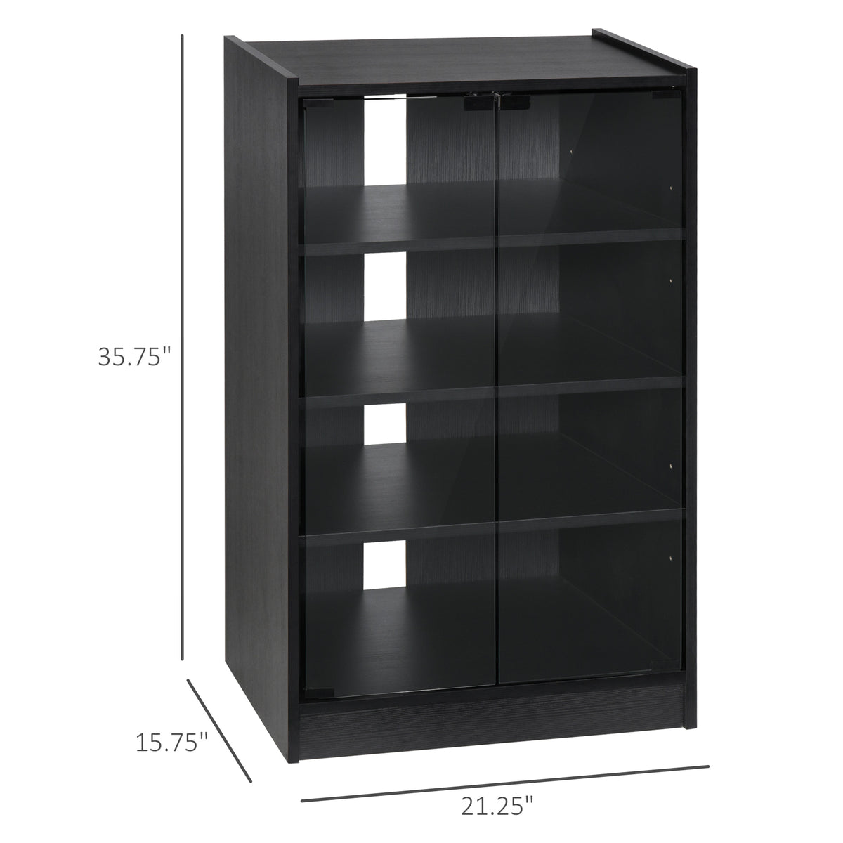 Homcom 5 Tier Media Stand Cabinet With 3 Level Adjustable Shelves, Tempered Glass Doors, And Cable Management, Distressed Black Distressed Black Particle Board