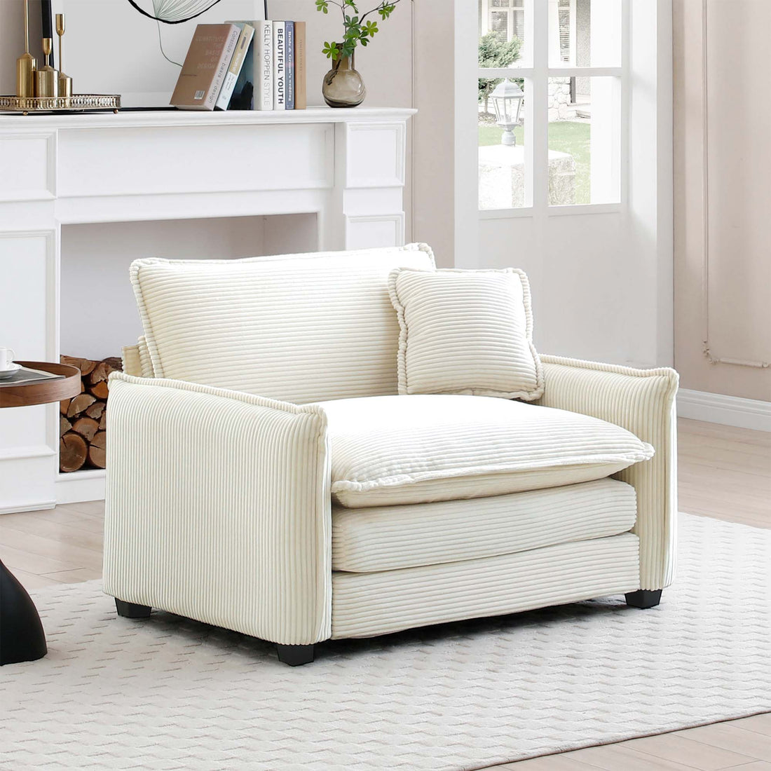 Comfortable Single Deep Seat Sofa With One Pillow, Suitable For Living Room And Bedroom, Club Multiple Occasions,Beige Corduroy Beige Corduroy 1 Seat