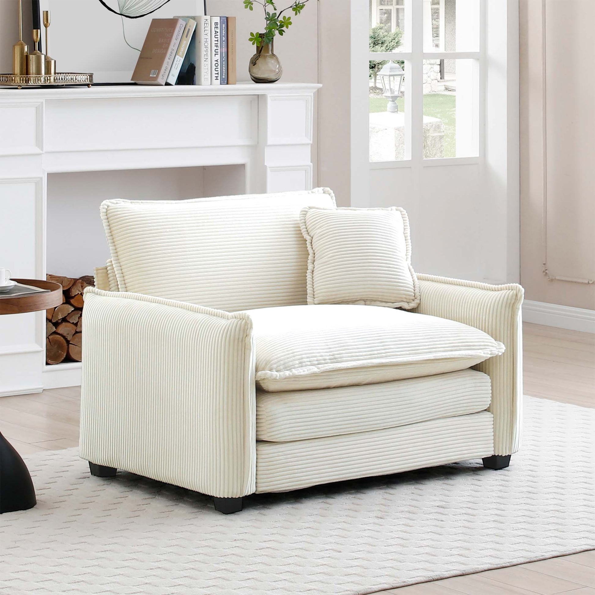 Comfortable Single Deep Seat Sofa With One Pillow, Suitable For Living Room And Bedroom, Club Multiple Occasions,Beige Corduroy Beige Corduroy 1 Seat