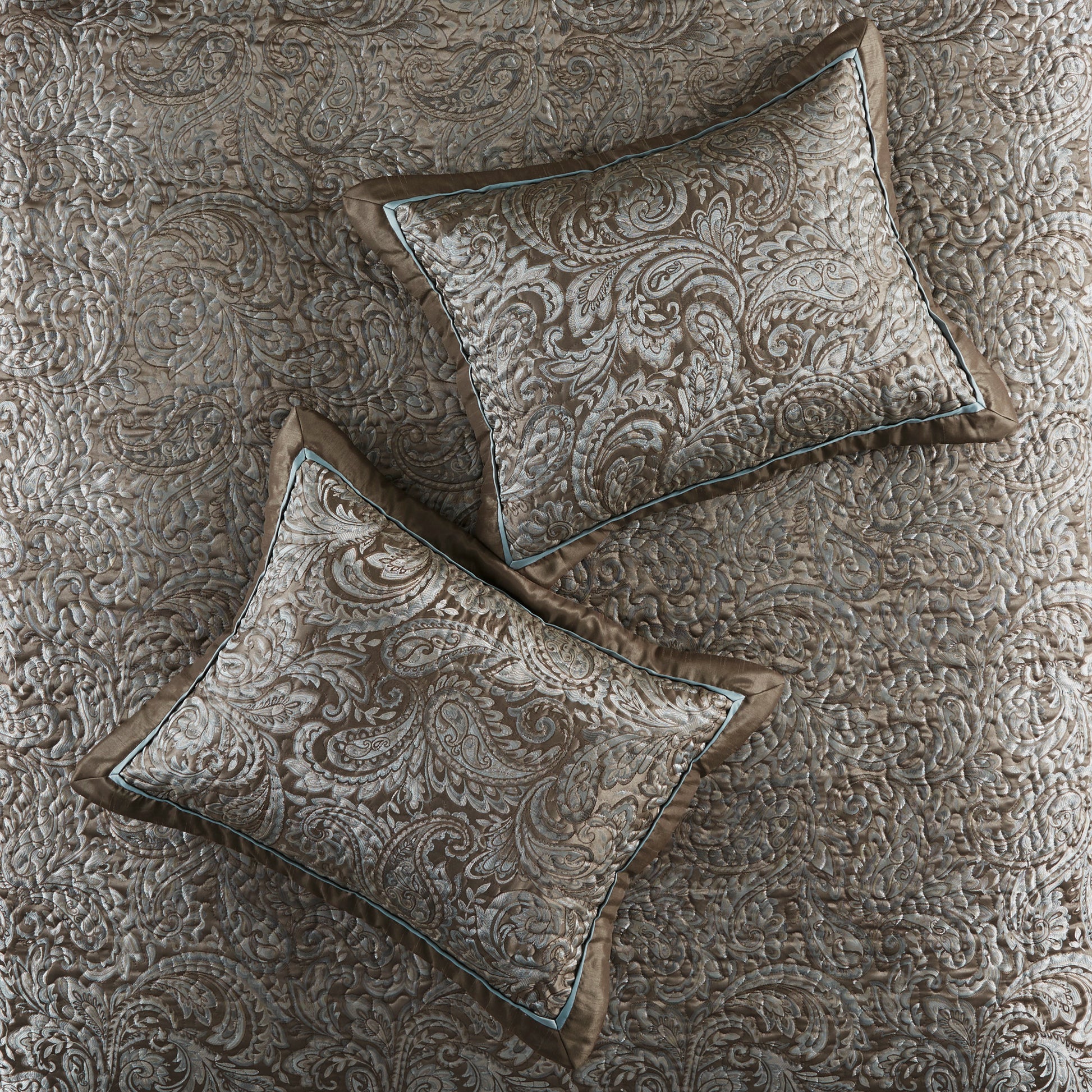 5 Piece Jacquard Bedspread Set With Throw Pillows Blue Brown King King Blue Brown Cotton