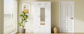 3 Door Mirror Wardrobe With 2 Drawers And Top Cabinet,White White Particle Board
