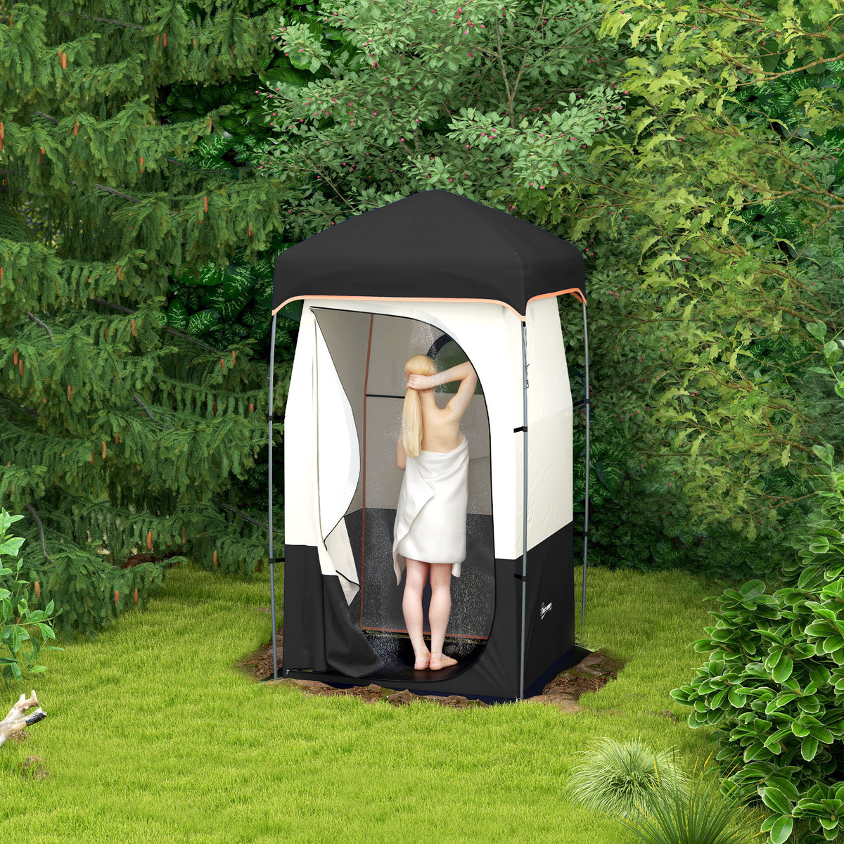 Outsunny Portable Shower Tent, Privacy Shelter, Camping Dressing Changing Tent Room With Solar Shower Bag, Floor And Carrying Bag, Black Black Oxford Fabric