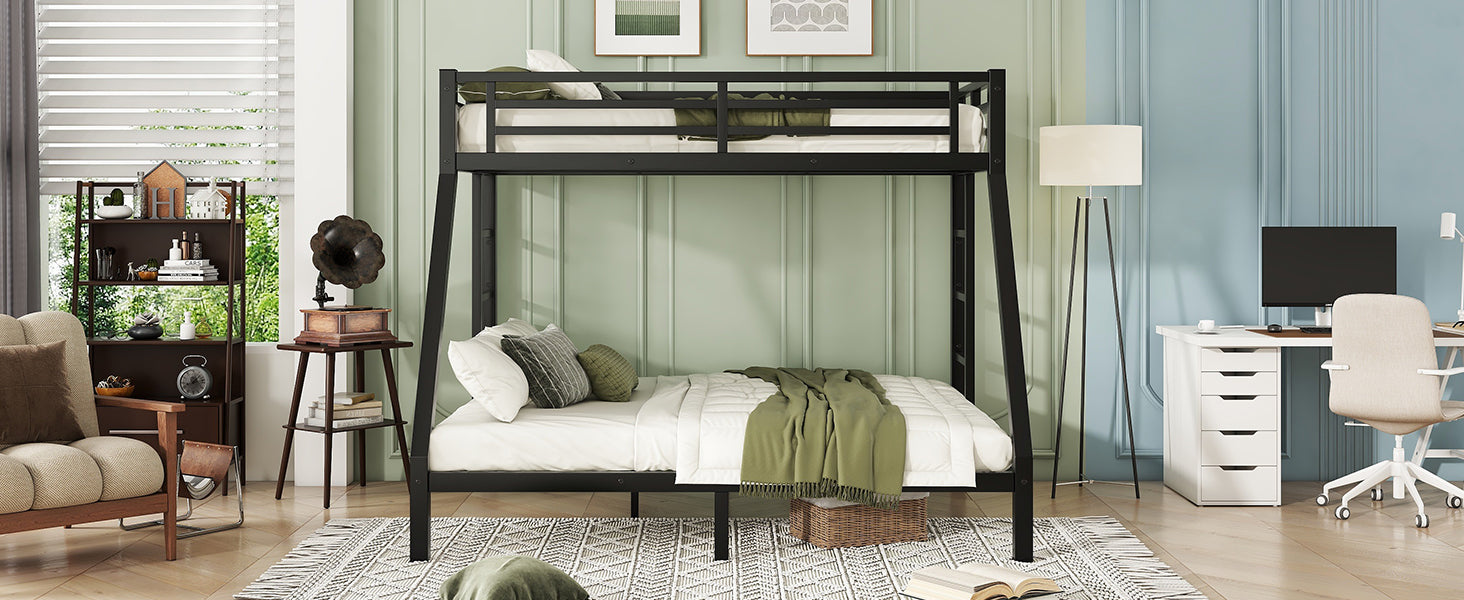 Metal Twin Xl Over Queen Bunk Bed For Teens And Adults,Space Saving Noise Reduced No Box Spring Needed,Black Twin Xl Black Metal