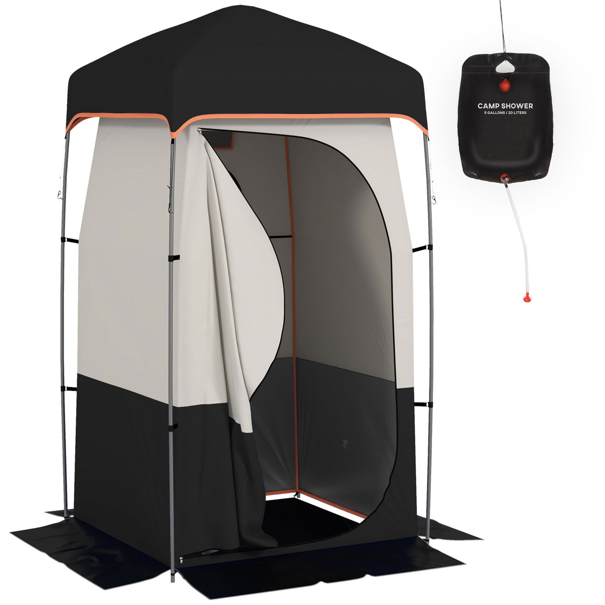 Outsunny Portable Shower Tent, Privacy Shelter, Camping Dressing Changing Tent Room With Solar Shower Bag, Floor And Carrying Bag, Black Black Oxford Fabric