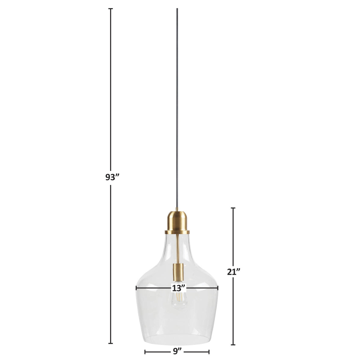 Bell Shaped Glass Pendant Gold Clear Dia.13" Gold Clear Glass Metal
