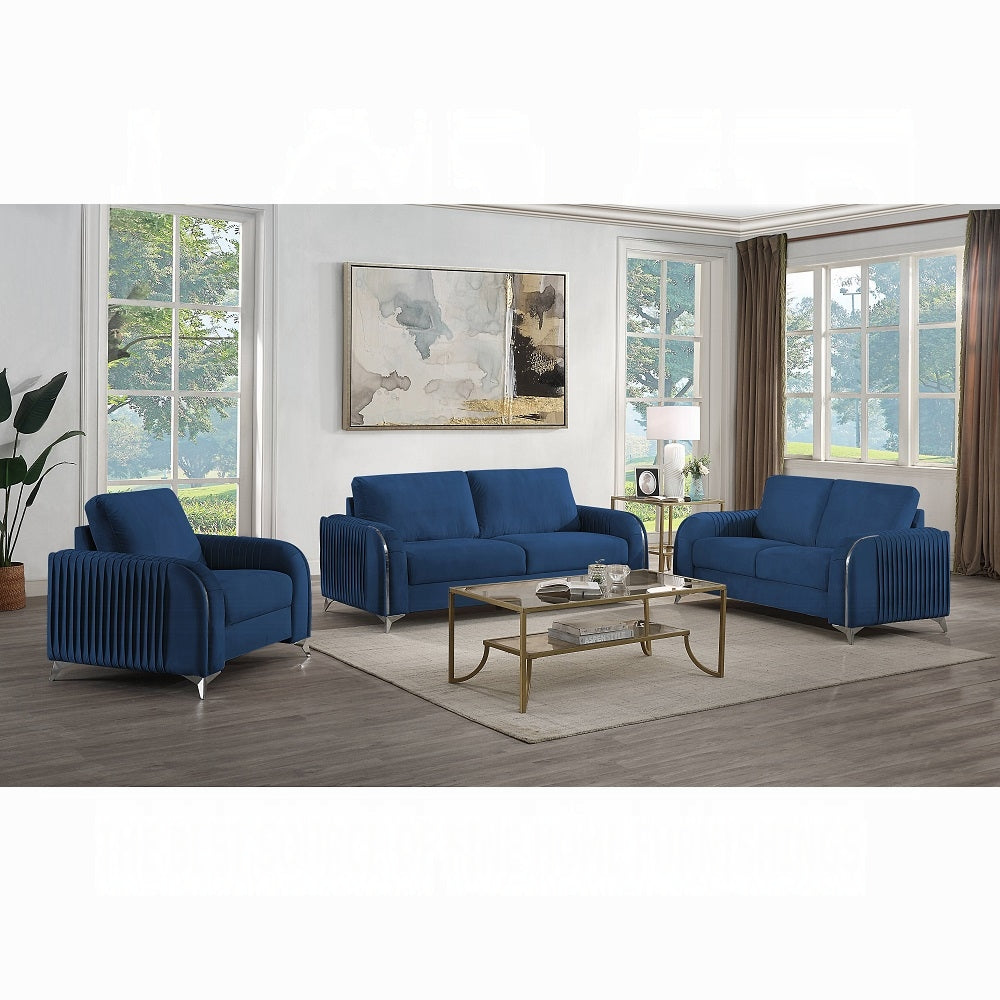 Blue Accent Chair With Metal Leg With Chrome Trim Accents Blue Primary Living Space Modern Wood Fabric