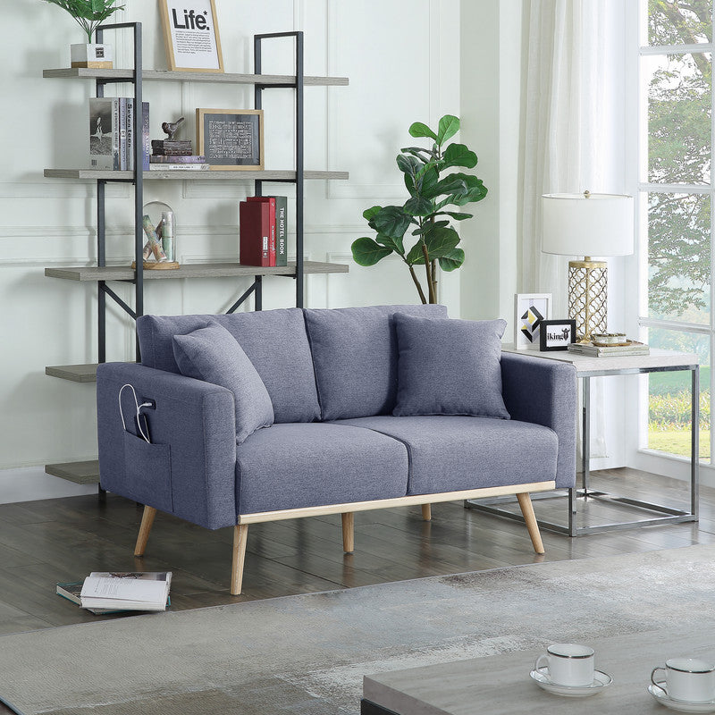Easton 56.5" Dark Gray Linen Fabric Loveseat With Usb Charging Ports Pockets & Pillows Dark Gray Linen