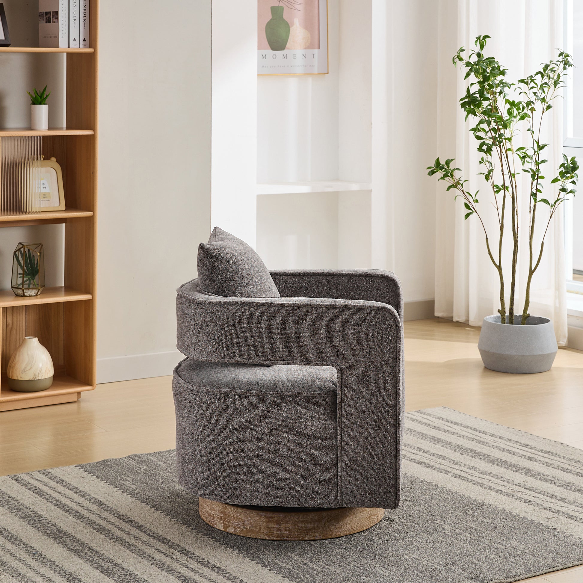 29.1"W Swivel Accent Open Back Chair Modern Comfy Sofa Chair With Weathered Base For Nursery Bedroom Living Room Hotel Office, Club Chair Leisure Arm Chair For Lounge Charcoal,Linen Blend Charcoal Linen Blend