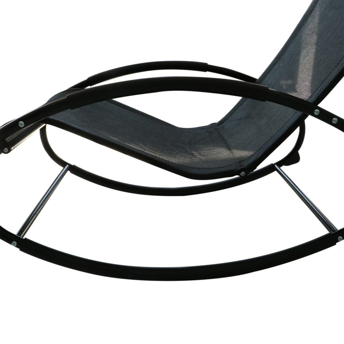 Outsunny Pool Lounger, Outdoor Rocking Lounge Chair For Sunbathing, Pool, Beach, Porch With Pillow & Cool Mesh, Sun Tanning Rocker, Black Black Steel