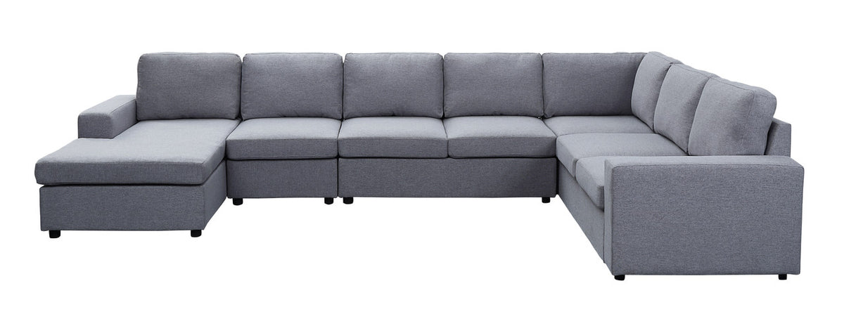 Hayden 146.5" Light Gray Linen 7 Seat Reversible Modular Sectional Sofa Chaise Light Gray Linen