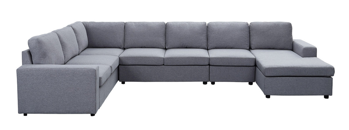Hayden 146.5" Light Gray Linen 7 Seat Reversible Modular Sectional Sofa Chaise Light Gray Linen