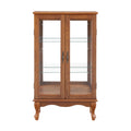 2 Doors Curio Cabinet With Tempered Glass Doors, Curio Cabinets With Mirrored Back Panel And Adjustable Shelves, Lighted Display Cabinet For Home, Office Light Bulb Included Oak Oak Mdf Glass