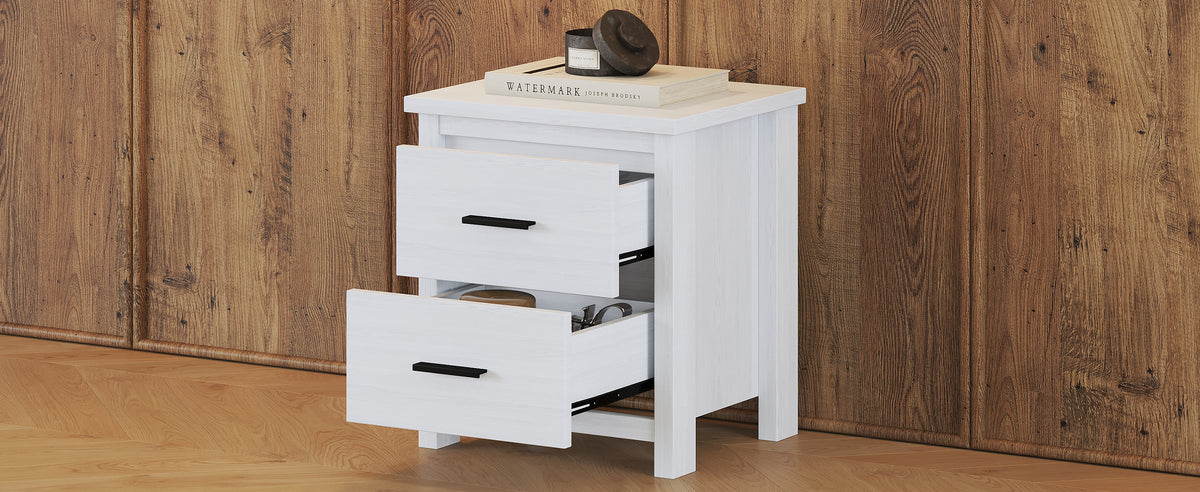 Vintage Two Drawer Wooden Nightstand, Simple And Generous, Large Storage Space,White White Particle Board Mdf