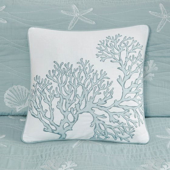4 Piece Cotton Reversible Embroidered Quilt Set With Throw Pillow Aqua King Cal King King Aqua Cotton