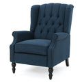 Dark Blue Tufted Fabric Arm Chair Recliner Dark Blue Polyester
