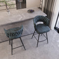 Bar Chair Suede Woven Bar Stool Set Of 2,Black Legs Barstools No Adjustable Kitchen Island Chairs,360 Swivel Bar Stools Upholstered Bar Chair Counter Stool Arm Chairs With Back Footrest, Blue Metal Blue Kitchen Dining Chairs Foam Technical Leather
