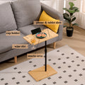 Bamboo Couch Tray Table Height Adjustable C Shaped End Table With Slots 2 Tier Sofa Side Table For Living Room & Bedroom Rectangle Rectangle Natural Height Adjustable & Standing Desks Primary Living Space Modern Manual Freestanding Rectangular Shelves