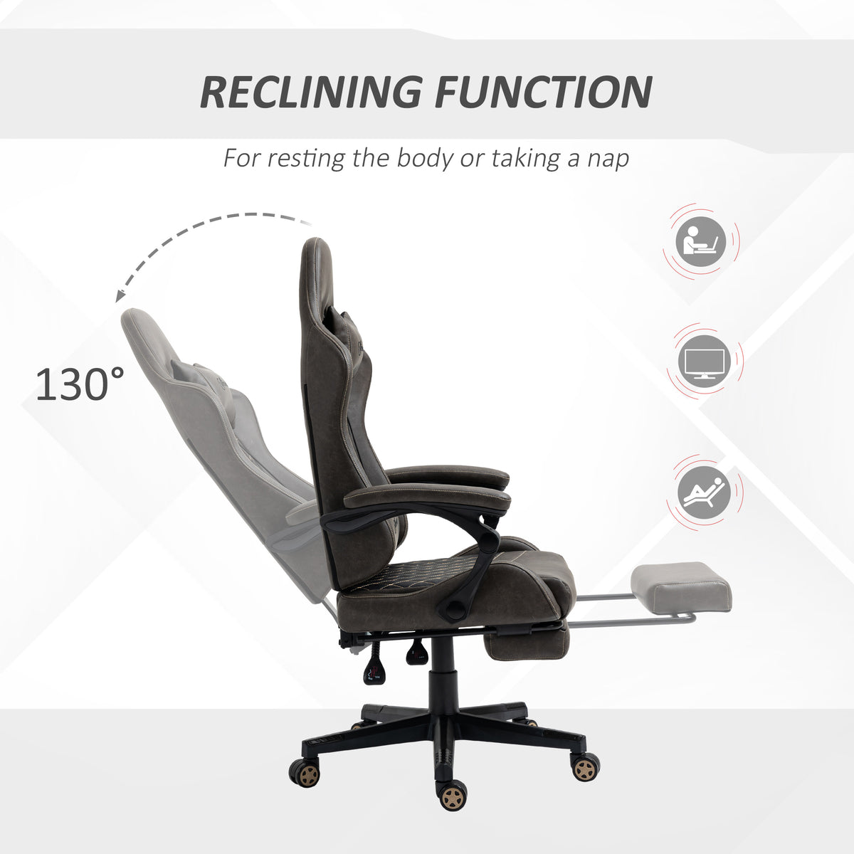 Vinsetto Racing Gaming Chair Diamond Pu Leather Office Gamer Chair High Back Swivel Recliner With Footrest, Lumbar Support, Adjustable Height, Brown Brown Pu
