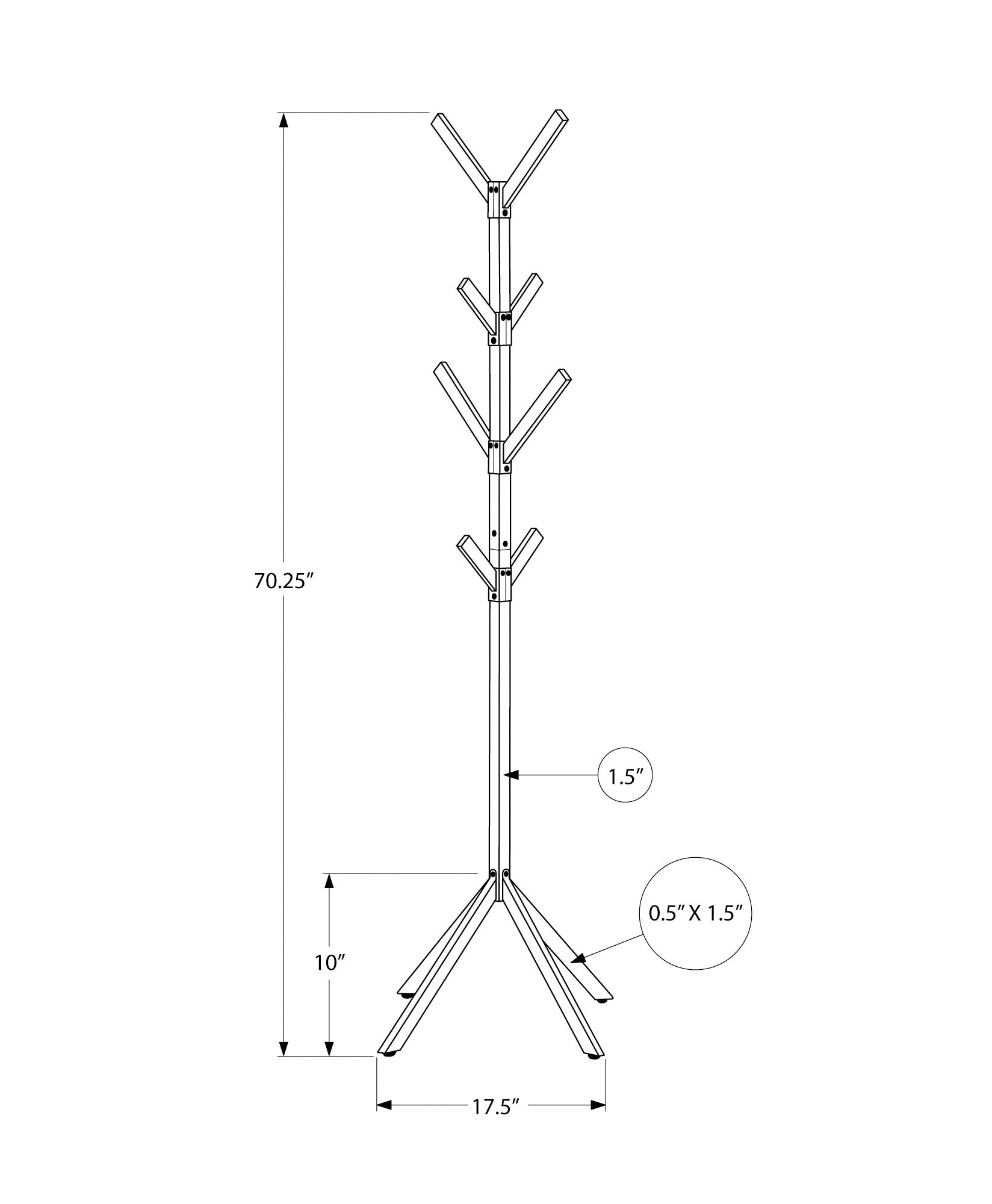 Coat Rack, Hall Tree, Free Standing, 8 Hooks, Entryway, 70"H, Bedroom, Grey Metal, Contemporary, Modern Silver Metal
