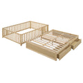 Full Size Wood Daybed With Fence Guardrails And 2 Drawers, Split Into Independent Floor Bed & Daybed, Natural Old Sku :Lp000882Aan Full Natural Solid Wood Mdf