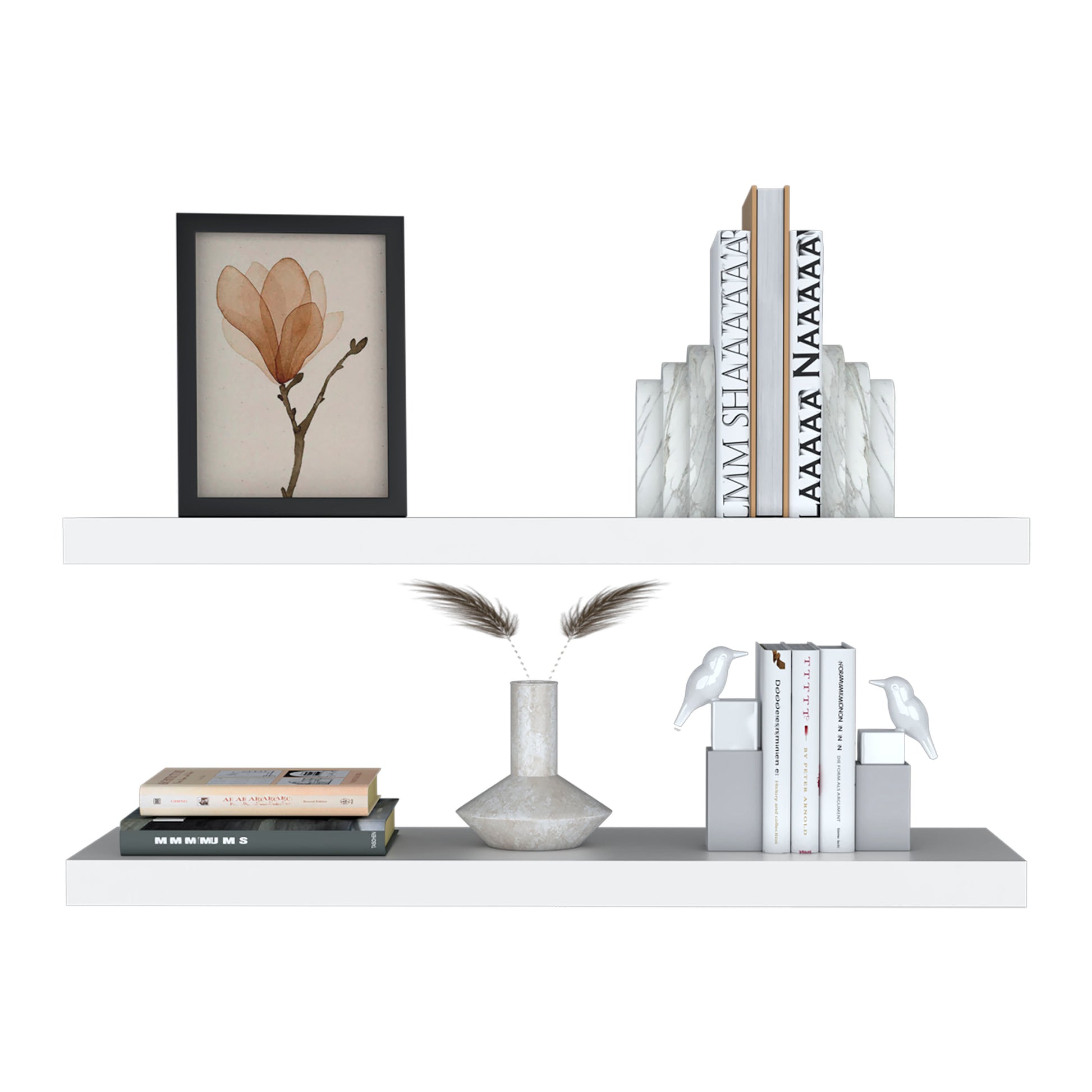 Ecco 31.5" Wide Floating Shelves Set Of 2, Shelves For Wall Decor For Bedroom, Bathroom Storage Shelves, Book Shelves For Living Room 2 Or Less White Horizontal Primary Living Space Closed Back