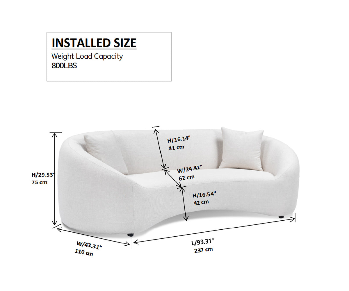 93.31" Minimalist Curved Sofa, 3 Seater, White Boucle Fleece Upholstered Sofa, Tight Curved Back Cloud Couch For Living Room Apartment Office, White White Wood Primary Living Space Medium Soft Tight