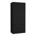 Taly Armoire With Double Doors, 3 Drawers, And Hanging Rod Black Black Particle Board