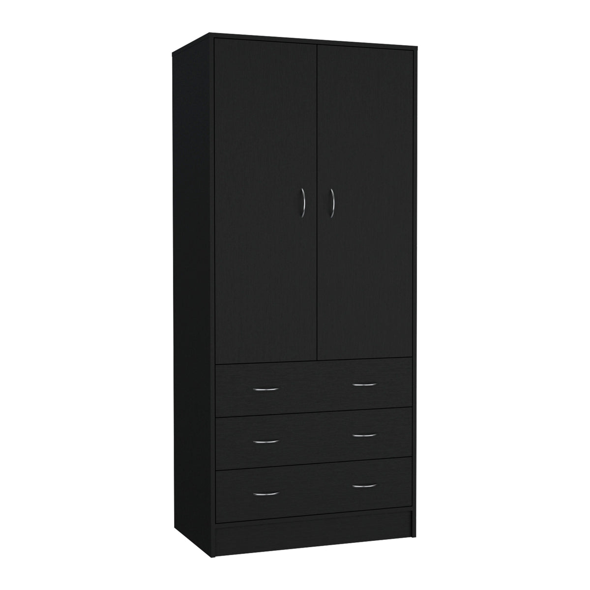 Taly Armoire With Double Doors, 3 Drawers, And Hanging Rod Black Black Particle Board