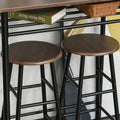 Homcom 3 Piece Counter Height Bar Table And Chairs Set, Space Saving Dining Table With 2 Matching Stools, Storage Shelf Metal Frame Footrest, Black, Brown Black Mdf