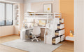 Full Size Loft Bed With 7 Drawers 2 Shelves And Desk White Full White Plywood
