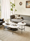 Coffee Table Ceramic Coffee Table, Mdf Painting Double Layer Coffee Table For Living Room, White Ceramic And Coffee Brown Bottom Shelf Black White Ceramic Mdf
