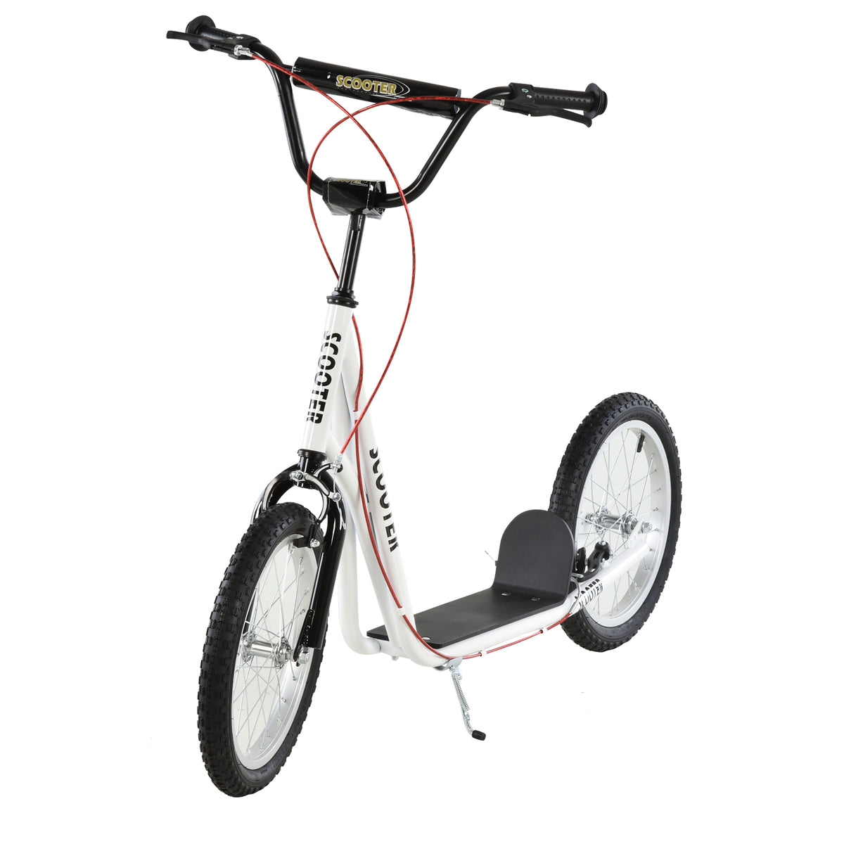 Aosom Youth Scooter Kick Scooter For Kids 5 With Adjustable Handlebar 16" Front And Rear Dual Brakes Inflatable Wheels, White White Iron Plastic
