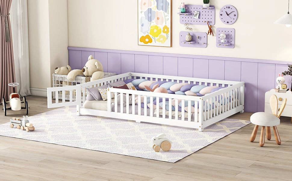 Full Size Bed Floor Bed With Safety Guardrails And Door For Kids, White Old Sku: W158090689 Full White Pine