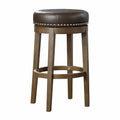 Round Swivel Bar Stools Set Of 2, Brown Faux Leather 360 Degree Swivel Seat Trim Solid Wood Frame Brown Finish Furniture Brown Dining Room Round Solid Wood