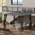 Outsunny 10' X 12' Patio Gazebo With Netting, Double Roof Outdoor Gazebo Canopy Shelter, Solid Metal Frame For Garden, Lawn, Backyard, Deck, Dark Gray Gray Metal
