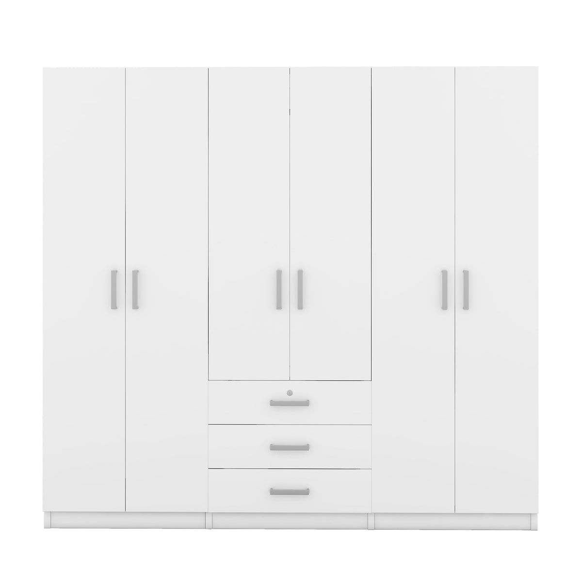 6 Doors Wooden Wardrobe Storage For Bedroom, With Big Drawers, White White Plywood